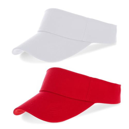 Topbuti 2 Pcs Women Men Visors Sports Sun Visor Hats Cotton Tennis Golf Visor Hat UV Protection Summer Beach Baseball Cap (Red & White)