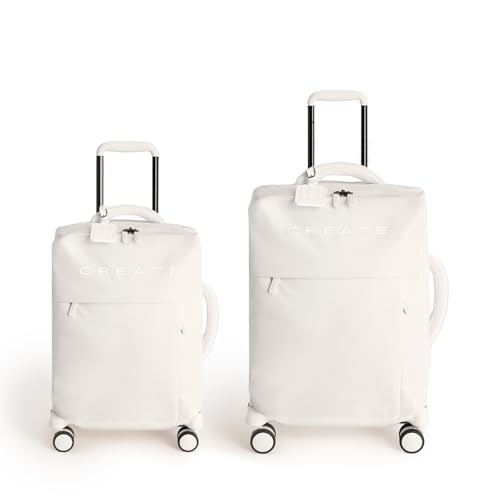 CREATE Luggage Studio Soft Koffer van zacht polyester, TSA-hangslot, 4 dubbele wielen, organizer, telescopische handgreep, waterdichte stof, ID-label, verschillende maten, Gebroken wit, Set 2 maletas