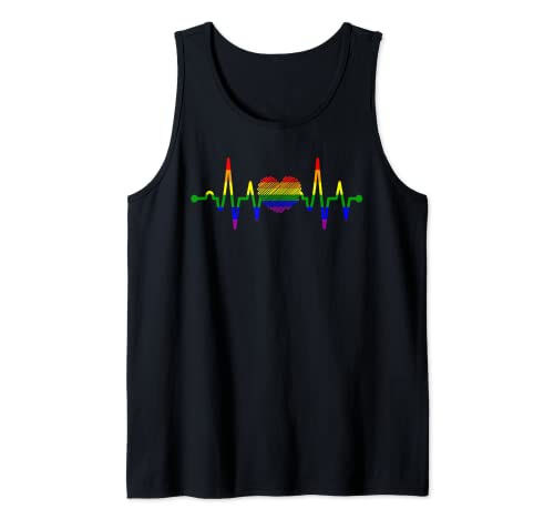 Rainbow LGBT Gay Pride Love Heartbeat Regalos Camiseta sin Mangas