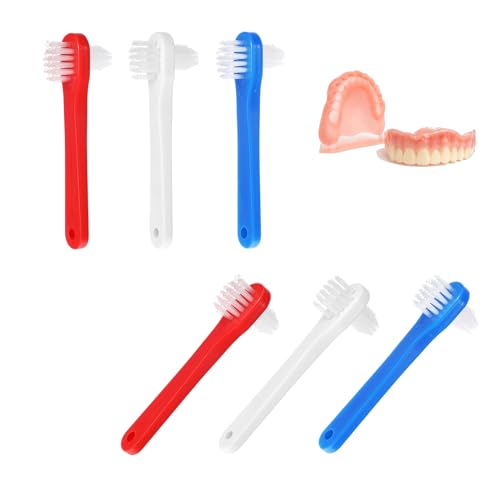 6 Stück Doppelseitige Prothesenzahnbürste Borsten für Zahnprothesen Tragbare Zahnbürste Hart Gebissbürste mit Mehrschichtigen Borsten Dentalbürsten für Falsche Zähne Retainer Zahnspangenreinigung