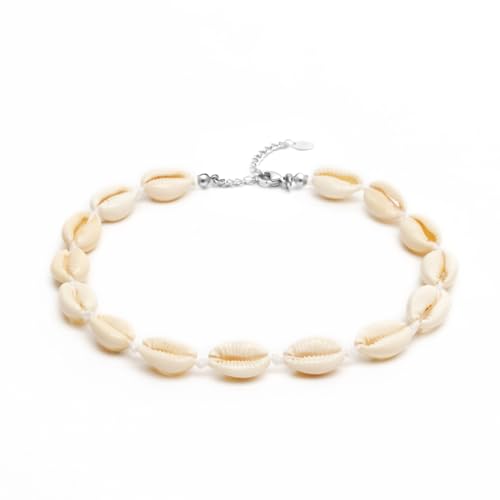 BERGERLIN Muschelkette für Damen und Herren - Mit vergoldetem Verschluss und Echtheitszertifizierung - Muschel Halskette Muschel Choker (XS-S Weiss)