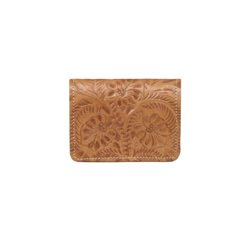 American West Small Tri-Fold Wallet For Women - Tooled Leather Billfold (Natural Tan)