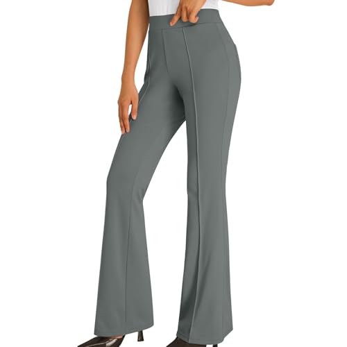 Flare Pants for Women Pull On High Waisted Wide Leg Trousers Stretch Bell Bottom Business Work Dress Pants Pockets