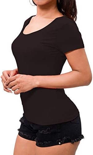 Women's Short Sleeve Scoop Neck Tops T-Shirt Slim Fitted Stretchy Shirt Blouse (Small, Black)