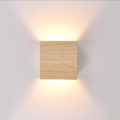 HAvern Applique Murale en Forme de Cube en Bois, Applique Murale carrée d'intérieur à LED Haut et Bas, luminaires muraux Modernes et minimalistes pour...