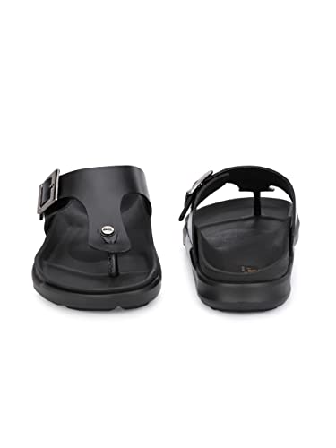Image of HITZ Men's Black Leather Casual Open Toe Slippers