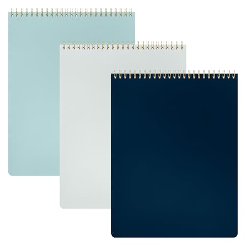 PAPERAGE Top Bound Spiral Notebook, 3 Pack, Lined Notepad, (Light Grey/Navy/Sage Green), 70 Sheets (140 Pages) Per Notebook, Wide/Legal Ruled, 8.5 inches x 11 inches
