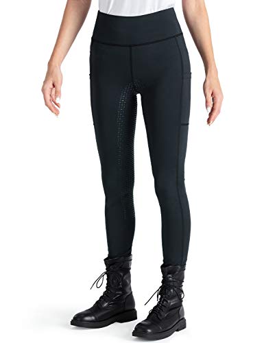 NAVISKIN Damen Reitleggings Silikon-Vollbesatz Reithose Silikongrip Vollbesatzreithose Handytasche Schwarz Größe L