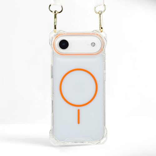 Coque iPhone Air transparente orange avec cordon et cadre MagSafe