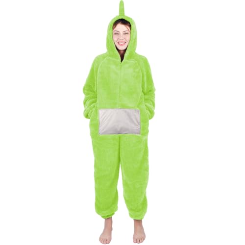 Costume Onesie Pyjama, Costume Onesie Teletubbies pour Adultes avec Capuche, Déguisement Animal pour Adultes, Jumpsuit Costume Cosplay pour Carnaval Halloween, Pyjama de Noël, Fête Douillette, Pyjamas