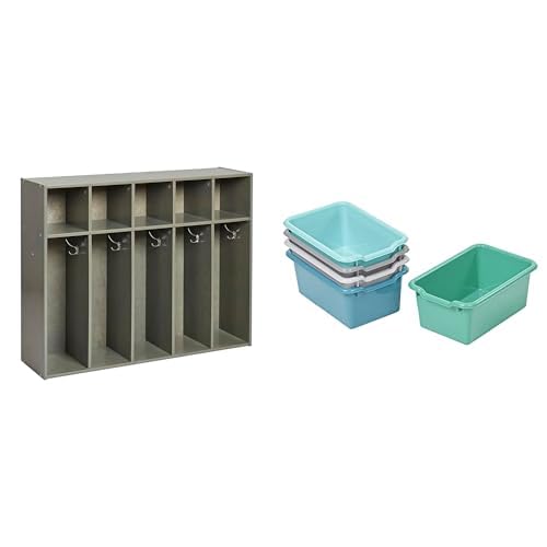 ECR4Kids Streamline 5-Section Coat Locker with Scoop Front Storage Bins, Toddler Size, Grey Wash, Kids Furniture, Contemporary