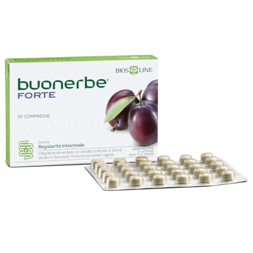 BIOS LINE Buonerbe Forte Compresse, Integratore Alimentare, Favorisce la Regolarità Intestinale e Risveglia Intestino Pigro, Senza Glutine e Adatto a Vegani (30 unità (Confezione da 1))