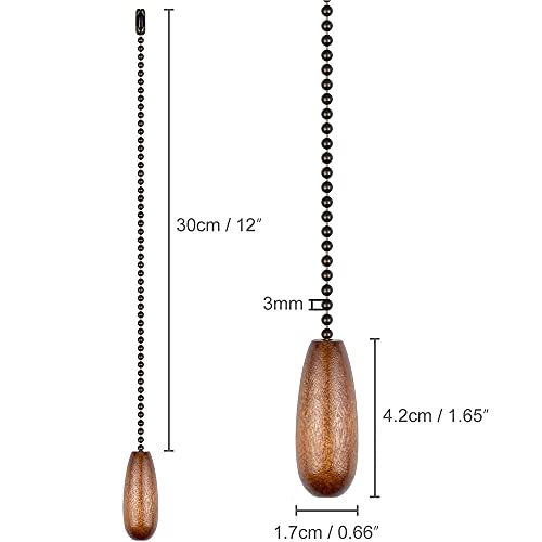 Image of Ceiling Fan Pull Chain Set, 2Pieces Wooden Decorative Pendant Extension Chains, 12 Inches Lighting & Fan Beaded Ball Fan Cord Extender with Connector(Wooden)