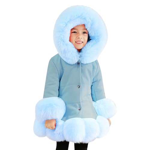 Winter Coat for Girls Thick Fleece Faux 𝗙𝘂r Long Sleeve PU Leather Jacket Toddler Windproof Warm Outerwear2