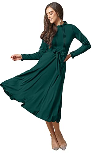 Image of KOH KOH Womens Long Sleeve Semi Formal Work Elegant Pockets Mini Midi Dress