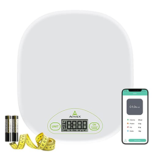 ActiveX EatSmart Multipurpose Digital Kitchen Food and Baking Scale for Home with 1g/0.04oz Precision, 4 Units, Easy Tare Function with Smart Nutrition App and Free Measuring Tape, Batteries Included