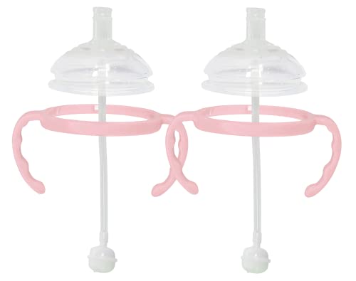 Image of Botabee Straw Transition Cup Kit for Comotomo Baby Bottles | Conversion Kit Fits 5 & 8 Ounce Bottles | Soft, Silicone Straw Top Bottle Nipple & Weighted Straw to Help Baby - Pack of 2 (Pink)