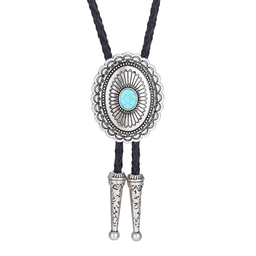 Image of Jeilwiy Bolo Tie for Men Western Cowboy Tie Necklace Gold Bolo Tie Leather Necktie Halloween Tie Accessories for Women