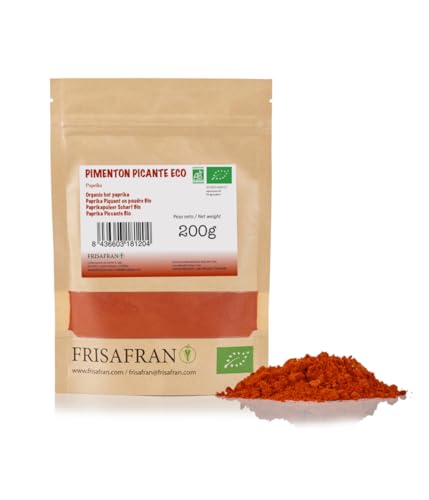 FRISAFRAN | Pimentón Picante en polvo 200g | Especia Natural | Pimiento molido | Ecológico y fresco | picante | pimentón-español | Alto nivel en vitaminas y minerales | sin gluten | Origen ★ Murcia