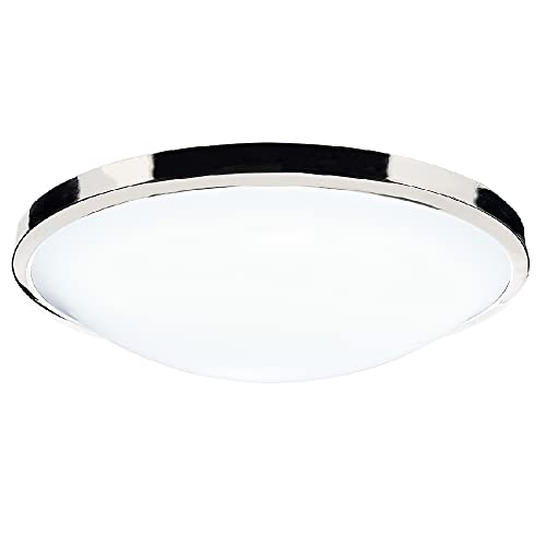 Britalia Polished Chrome Bathroom Modern Round Flush Ceiling Light | 26cm Diameter | IP44 Rating | Opaque White Acrylic Diffuser | 1 x ES E27 Lamp Required | 240V UK | Outdoor Patio Light