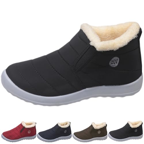 Women Waterproof Warm Winter Snow Boots Comfortable Soft Plush Lightweight Non-slip Slip on Short Boot for Cold Weather Outdoor Hiking Camping Ankle Boots