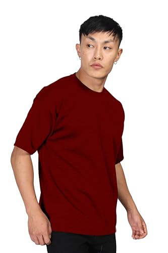 Image of SHODOX Men Oversized T Shirt Solid Dotted Design | Round Neck Loose Fit Drop Shoulder Casual T-Shirt for Men