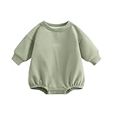 Bafeicao Baby Boy Girl Sweatshirt Romper Organic Cotton Solid Color Long Sleeve Bubble Romper Oversized Warm Fall Winter,Green,3-6M