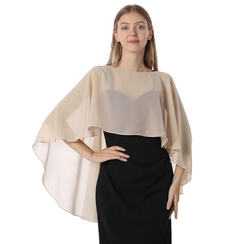 GIBZ Châles pour Femme, Étole en Mousseline de Soie à Manche Transparent Légère, Boléro Cardigan pour Soirée, Bal, Fête, Mariage, Kaki
