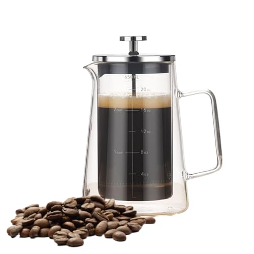 French Press Coffee Maker, 22 Ounce High Borosilicate Glass Cold Brew Teapot, Double Wall French Press Coffee Pot for Camping Travel Bar Kitchen
