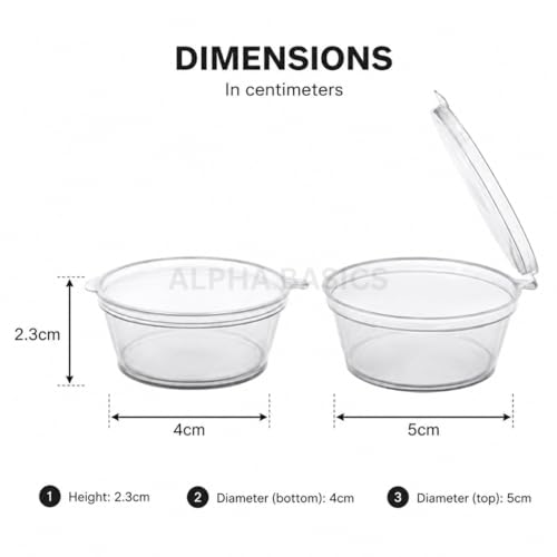 Image of Alpha Basics 25ml (Pack of 100) Plastic mini container with Attached Lid Multipurpose Packaging cups with transparent body