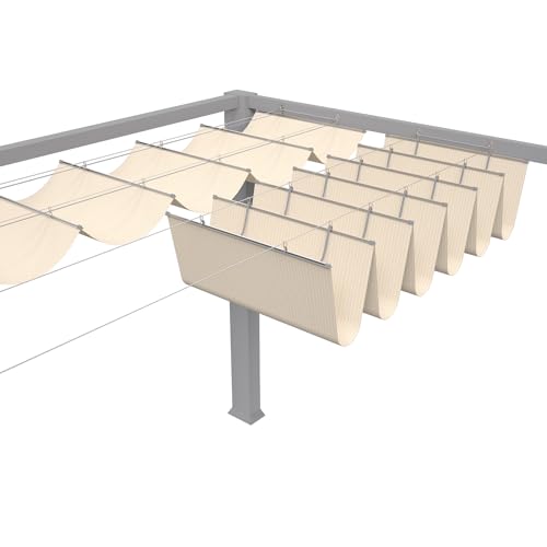 TANG 3' x 16' Pergola Canopy Shade Cover Retractable Pergolas for Outdoor Patio Deck Backyard Gazebo, Wave Shade Sail with Hardware Wire Cable, Beige
