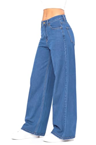 Image of Women's High Rise Wide Leg Denim Jeans | Stretchable Casual Blue Jeans for Women | Classic 5 Pocket Style | Comfortable Everyday Wear