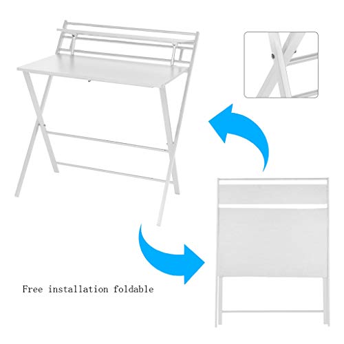 Folding Study Desk, Folding Laptop Table Home Corner Desks Simple Computer Desk with Shelf for Small Space Home Office (White2) - Thumbnail 6