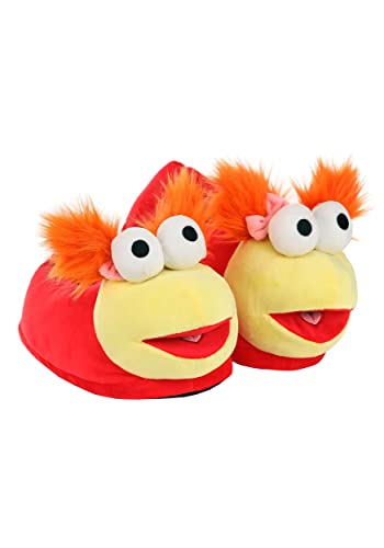 Fraggle Rock Red Plush Slippers Velour Fabric, Fiberfill Stuffed, Anti-Slip Sole