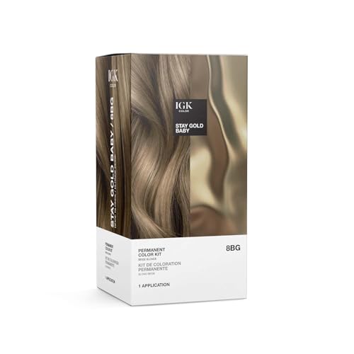 IGK Permanent Hair Dye Color Kit | 8BG Stay Gold Baby - Beige Blonde | 100% Gray Color Coverage + Strengthen + Shine | Ammonia Free