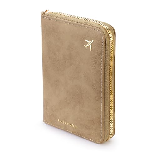 LELE LIFE Étui porte-passeport avec fermeture éclair sécurisée, portefeuille passeport avec blocage RFID pour voyage, joli étui à cartes en cuir PU mat...