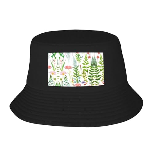 Springtime Herb Garden Chapeau de pêcheur chaud pour plage, golf, pêche, loisirs en plein air, vacances en plein air, hommes et femmes, bord large, noir, taille unique, Noir, Taille Unique