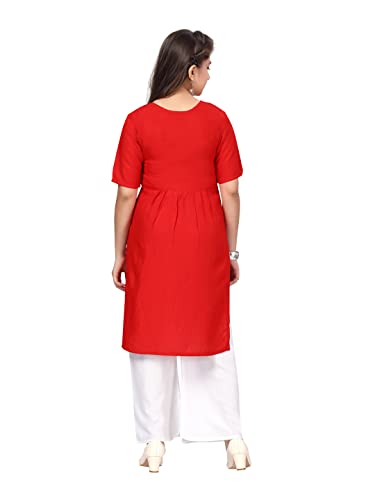 Image of muhuratam Girls MUHURATAM Girls Red-White Color Kurti Palazzo Set