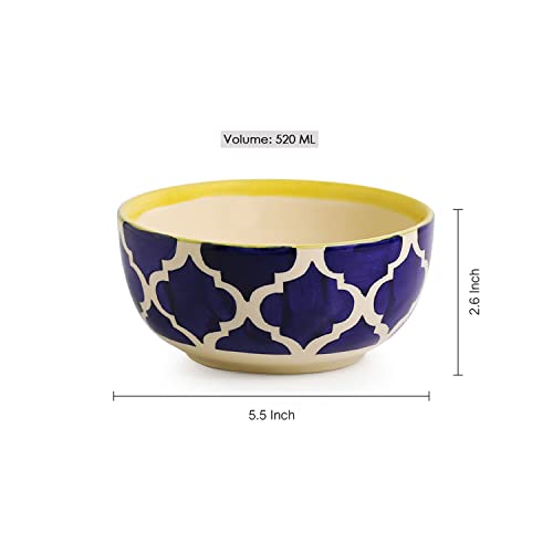 Image of ExclusiveLane 'Moroccan Bowls' Ceramic Bowls for Serving Bowls Set Snacks Bowl Set (2 Pieces, 520 ML) | Handpainted Microwave Safe Bowls for Kitchen Serving Bowls for Snacks Ceramic Bowls Set