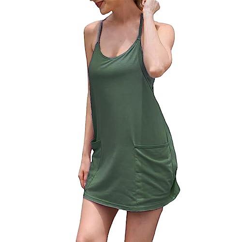 Image of UNIANKIYA Womens Workout Romper Dress with Shorts Underneath Sleeveless Spaghetti Straps Athletic Outfits Casual Vacation