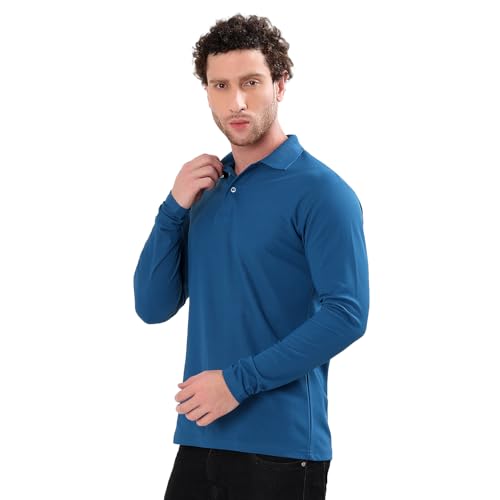 Image of Men's Full Sleeve Collared Soild Color Casual Regular Fit T-Shirt