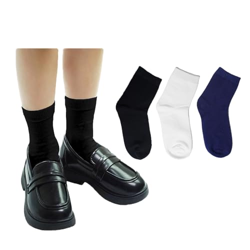 Image of Boys Dress Socks 3 Pairs Kids Boys Girls Crew Dress Sock Cotton Uniform Socks for Girls