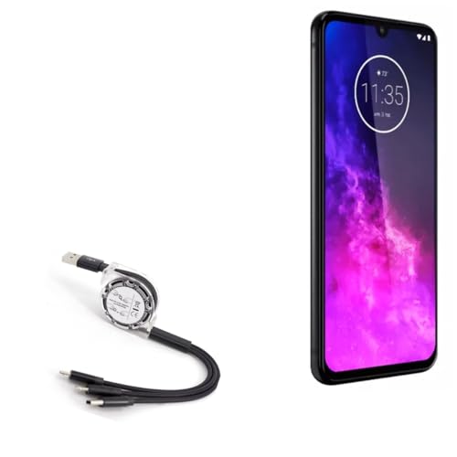 BoxWave Cable Compatible with Motorola One Zoom - AllCharge miniSync, Retractable, Portable USB Cable - Jet Black