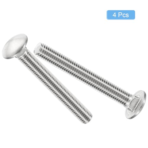 Image of uxcell 1 /2-13x4 Carriage Bolt, 4pcs Round Head Square Neck Screws, 304 Stainless Steel, Fully Threaded, Silver