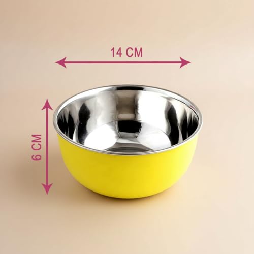Image of Zaib Stainless Steel Microsafe Serving Bowl - 600ml Insulated Snack & Dessert Bowl (14 cm) (Yellow)