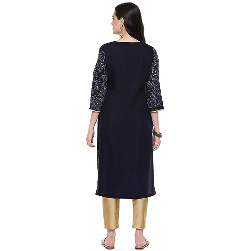 Image of Rangriti Blue Liva Straight Printed Kurta for Women