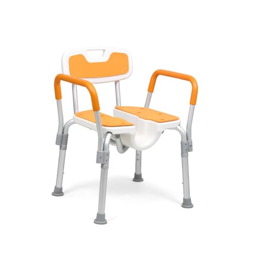 Image of Eldrix Commode Chair for Toilet Adult | Hygiene Cut-Out Shower Toilet Chair for Adults /Senior Citizen | Lightweight & Tool-Free Assembly (Orange)