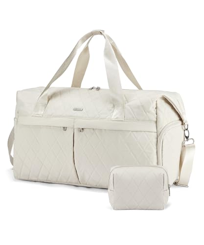 Image of Marvolia Duffle Bag for Women - Weekender Bag with Toiletry Bag Overnight Bags with Shoe Compartment Carry On Bags for Business Trips Sports - Beige