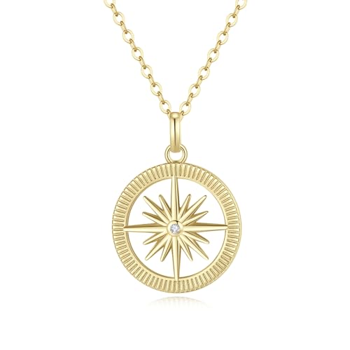 GAVU Collier Argent 925 Femme, Collier Plaqué Or, Pendentif Boussole
