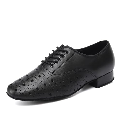 ZYXWVU Tanzschuhe Latein Herren Niedriger Absatz Schnüren Modern Salsa Tango Ballsaal Übungsschuhe Schwarz, 46 EU